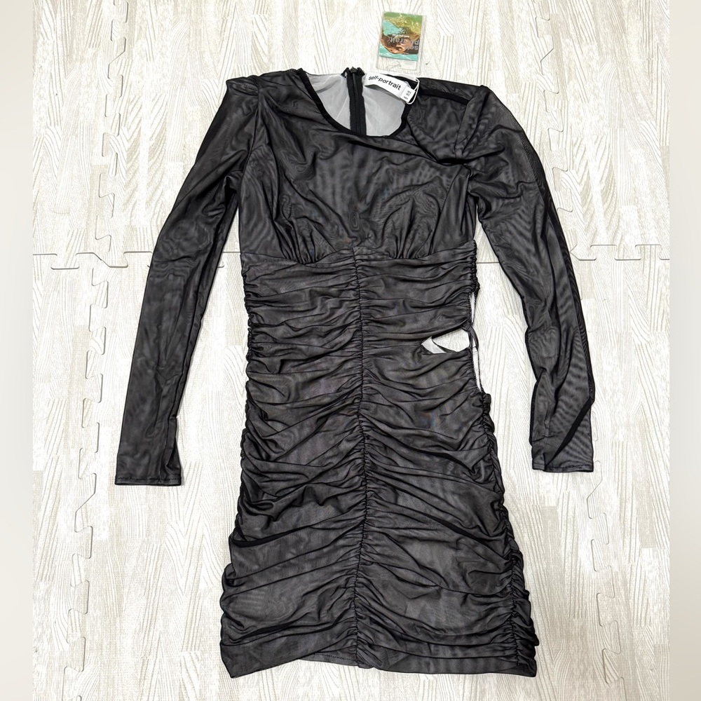 NWT Self-Portrait Mesh Ruched Mini Dress - Picture 6 of 12